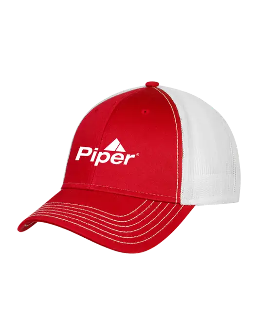 Red/White Mesh Trucker Cap Snap Back w/Piper Logo