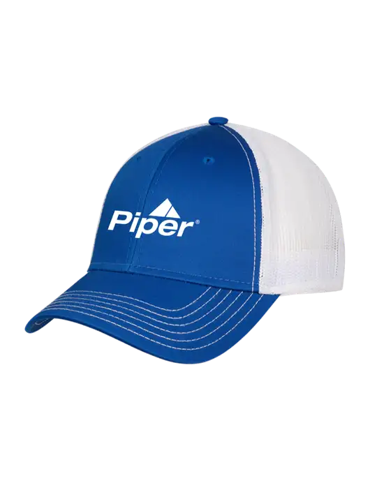 Royal & White Mesh Trucker Cap Snap Back w/Piper Logo