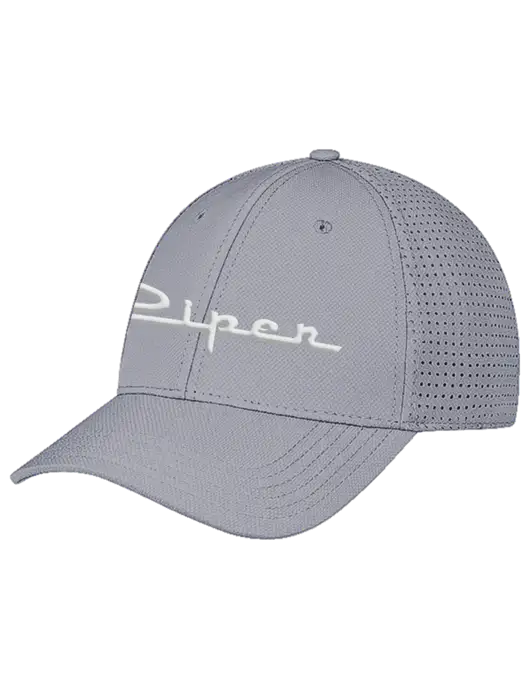 Grey Performance Stretchable Cap Hook & Loop w/Vintage Piper Puff Logo