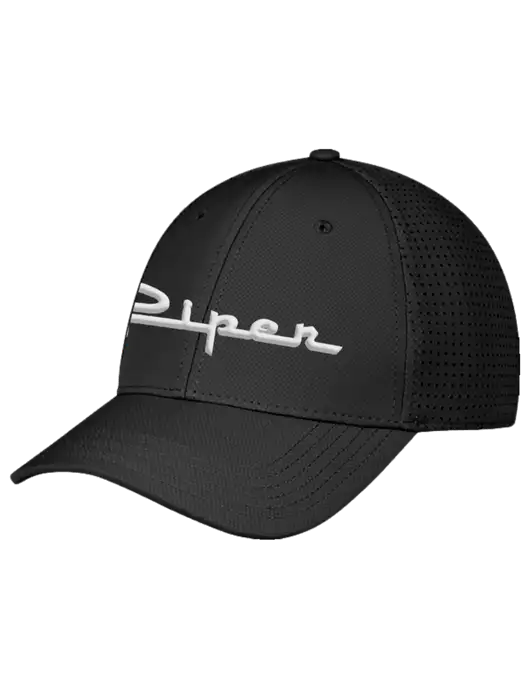 Black Performance Stretchable Cap Hook & Loop w/Vintage Piper Puff Logo