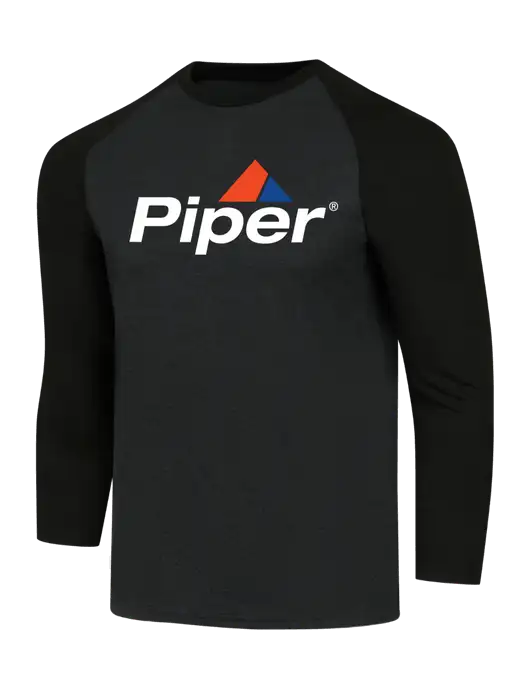 Simply Soft 3/4 Sleeve Black/Black Frost Ring Spun Cotton T-Shirt w/Piper Logo