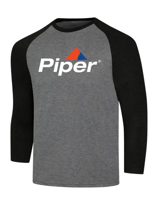 Simply Soft 3/4 Sleeve Black Frost/Grey Frost Ring Spun Cotton T-Shirt w/Piper Logo