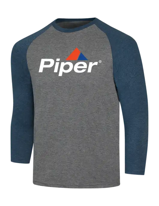 Simply Soft 3/4 Sleeve Navy Frost/Grey Frost Ring Spun Cotton T-Shirt w/Piper Logo