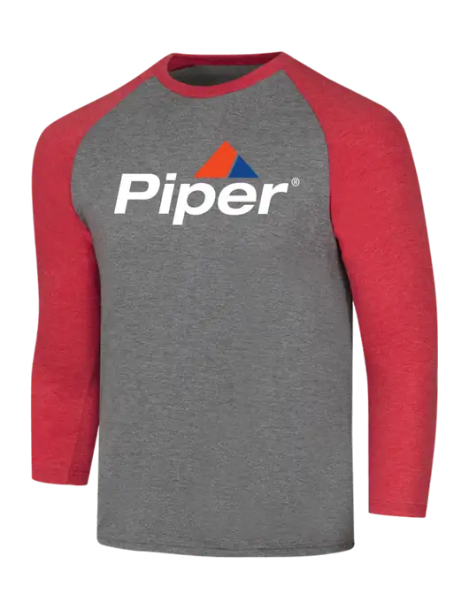 Simply Soft 3/4 Sleeve Red Frost/Grey Frost Ring Spun Cotton T-Shirt w/Piper Logo