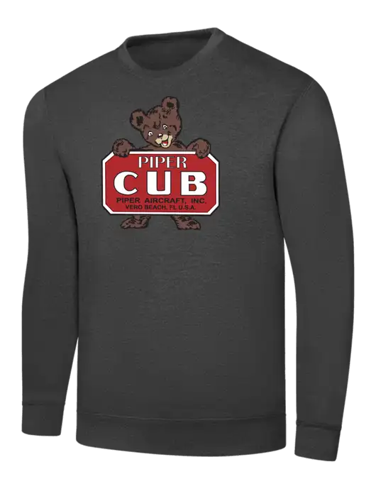 Dark Heather Grey 7.8 oz Ring Spun Crew Sweatshirt w/Piper Cub Logo