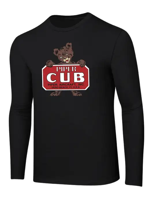 Ring Spun Jet Black 4.5 oz Long Sleeve T-Shirt w/Piper Cub Logo