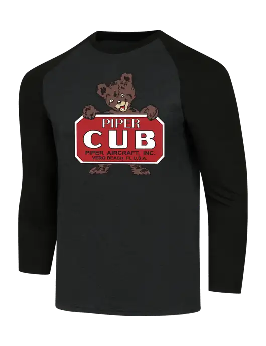 Simply Soft 3/4 Sleeve Black/Black Frost Ring Spun Cotton T-Shirt w/Piper Cub Logo