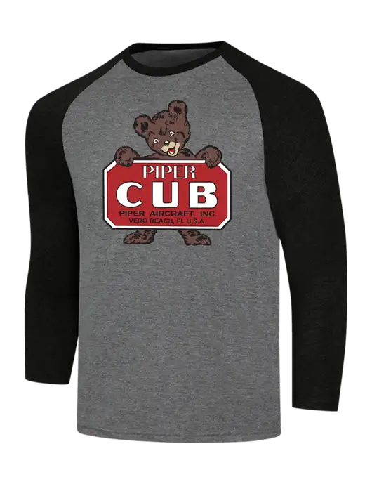 Simply Soft 3/4 Sleeve Black Frost/Grey Frost Ring Spun Cotton T-Shirt w/Piper Cub Logo