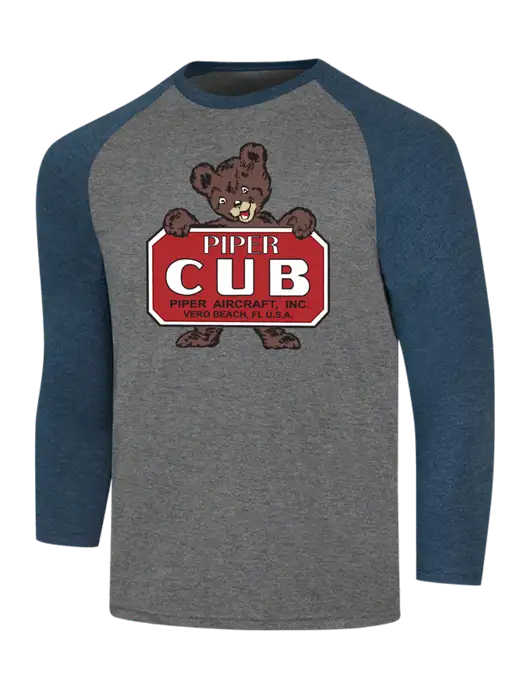 Simply Soft 3/4 Sleeve Navy Frost/Grey Frost Ring Spun Cotton T-Shirt w/Piper Cub Logo