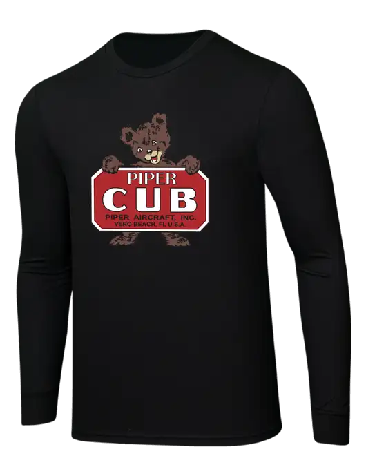 Simply Soft Long Sleeve Black 4.5 oz, Poly/Combed Ring Spun Cotton T-Shirt w/Piper Cub Logo