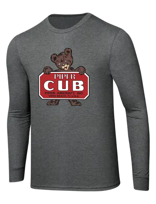 Simply Soft Long Sleeve Medium Grey Frost 4.5 oz, Poly/Combed Ring Spun Cotton T-Shirt w/Piper Cub Logo