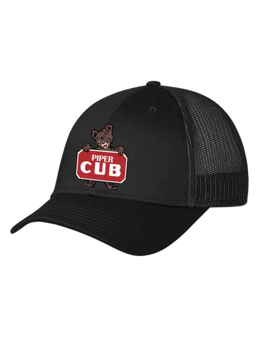 Black Mesh Trucker Cap Snap Back w/Piper Cub Logo