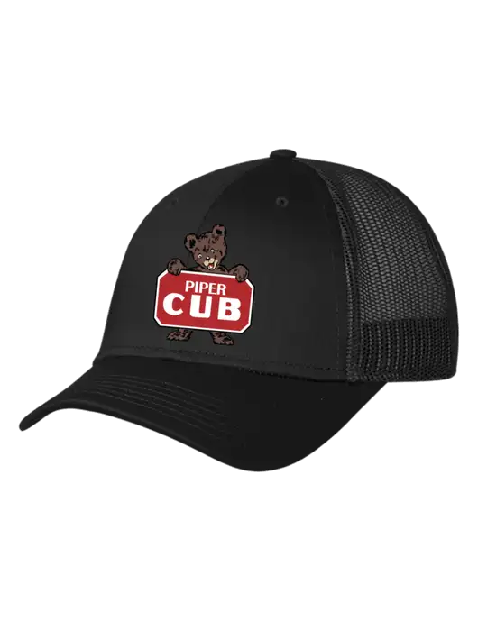 Black Mesh Trucker Cap Snap Back w/Piper Cub Logo