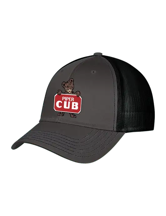 Charcoal & Black Mesh Trucker Cap Snap Back w/Piper Cub Logo