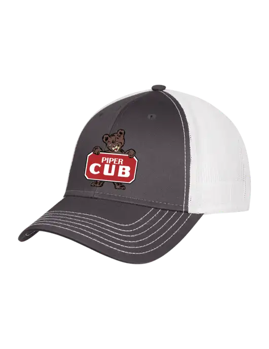 Dark Grey/White Mesh Trucker Cap Snap Back w/Piper Cub Logo