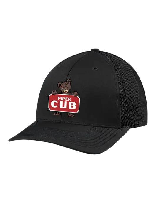 Richardson Adjustable Snapback Original 112 Trucker Cap Black w/Black Mesh w/Piper Cub Logo