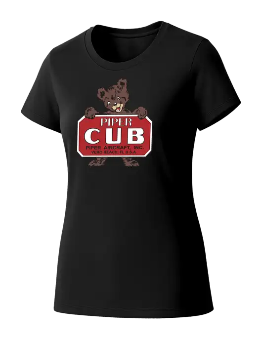 Womens Seriously Soft Black T-Shirt w/Piper Cub Logo
