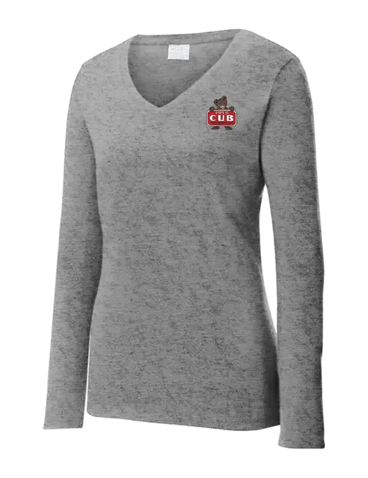 Womens  V-Neck Ring Spun Grey Heather 4.5 oz Long Sleeve T-Shirt w/Piper Cub Logo