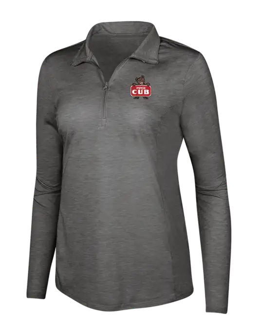 Dark Grey Heather Womens Posicharge Tri-Blend Wicking 1/4 Zip Pullover w/Piper Cub Logo