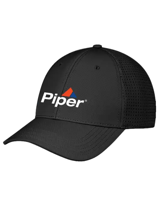 Black Performance Stretchable Cap Hook & Loop w/Piper Logo