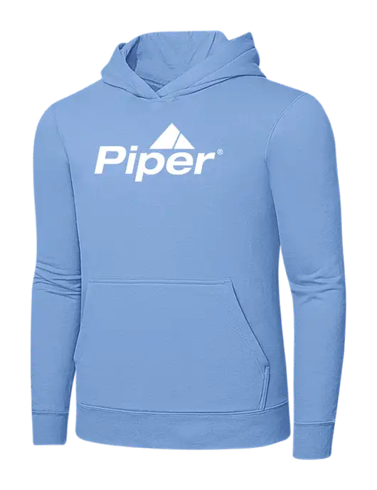 Light Blue 7.8. oz Ring Spun Hooded Sweatshirt w/Piper Logo