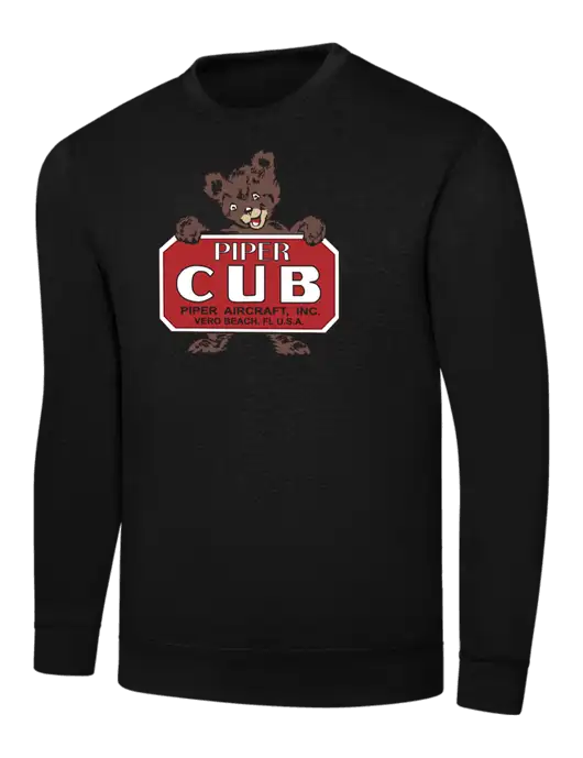 Black 7.8 oz Ring Spun Crew Sweatshirt w/Piper Cub Logo
