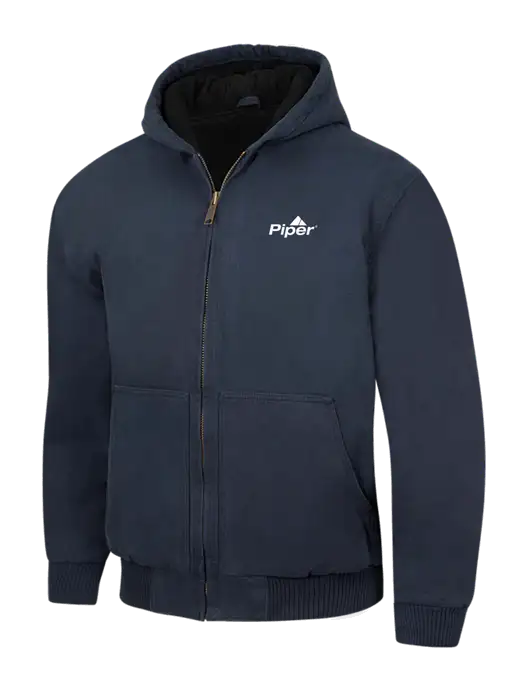 CornerStone Navy Washed Duck Cloth Insulated Hooded Work Jacket w/Piper Logo