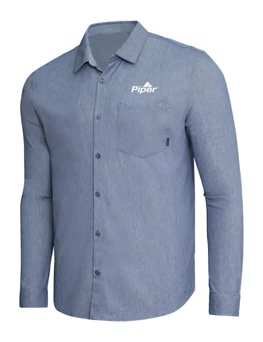 OGIO Slate Blue Heather Extend Long Sleeve Button Up Shirt w/Piper Logo