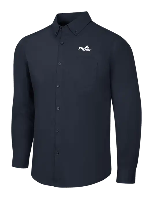 Navy Long Sleeve Carefree Poplin Shirt w/Piper Logo