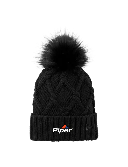 New Era Black Faux Fur Pom Beanie w/Piper Logo