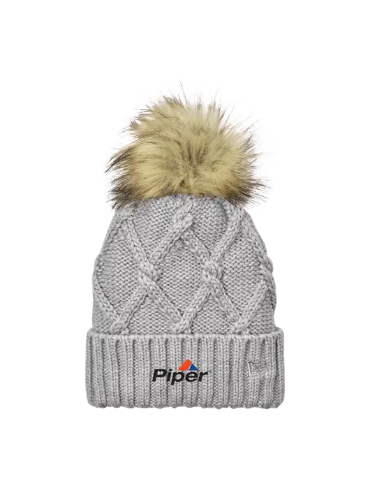 New Era Light Grey Faux Fur Pom Beanie w/Piper Logo