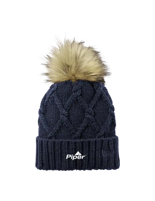 New Era Navy Faux Fur Pom Beanie w/Piper Logo