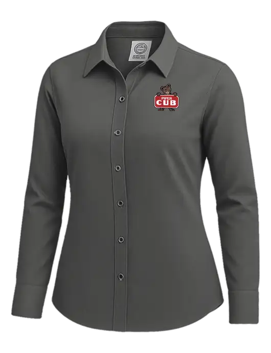 Brooks Brothers Womens Dark Grey Wrinkle-Free Stretch Nailhead Shirt w/Piper Cub Logo