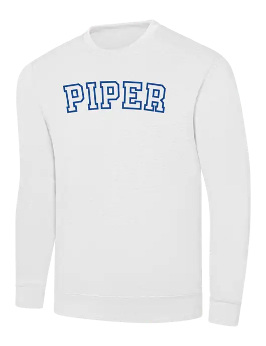 White 7.8 oz Ring Spun Crew Sweatshirt w/Piper Collegiate Logo