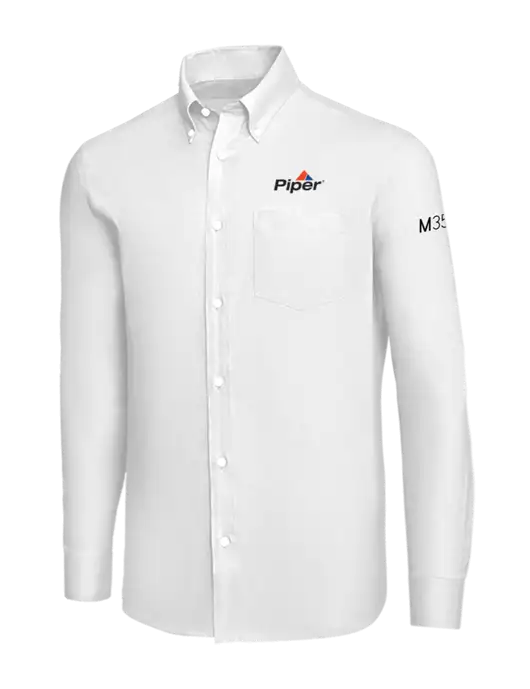 Brooks Brothers White Wrinkle-Free Stretch Nailhead Shirt w/M350 Logo, Piper Logo