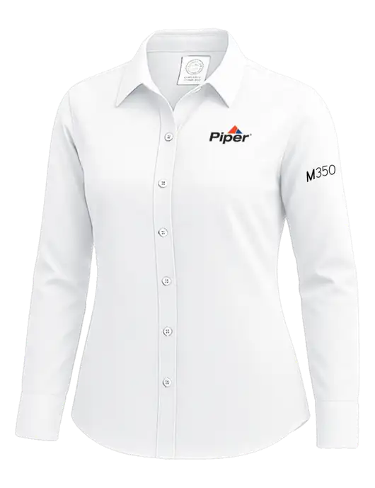 Brooks Brothers Womens White Wrinkle-Free Stretch Nailhead Shirt w/M350 Logo, Piper Logo