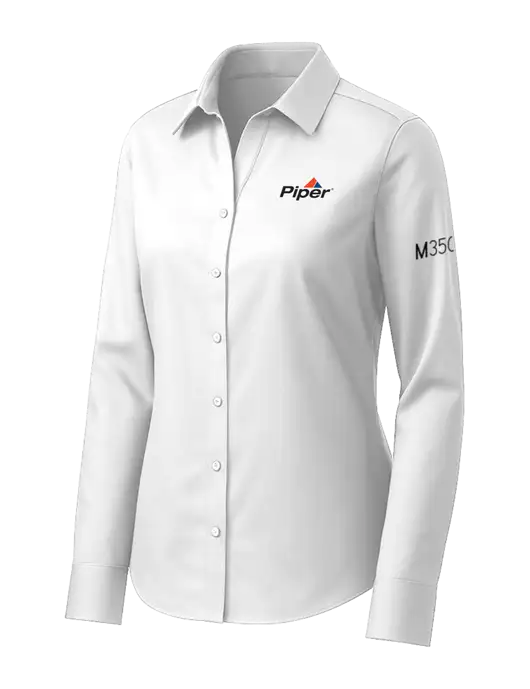 Brooks Brothers Womens White Wrinkle-Free Stretch Pinpoint Shirt w/M350 Logo, Piper Logo