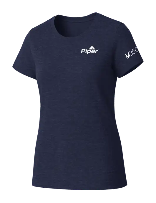 Womens Seriously Soft Heathered Navy T-Shirt w/M350 Logo, Piper Logo