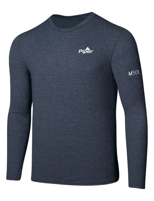 Seriously Soft Heathered Navy Long Sleeve T-Shirt w/M500 Logo, Piper Logo