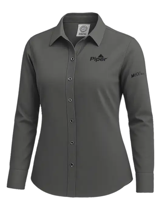 Brooks Brothers Womens Dark Grey Wrinkle-Free Stretch Nailhead Shirt w/M600/SLS Logo, Piper Logo