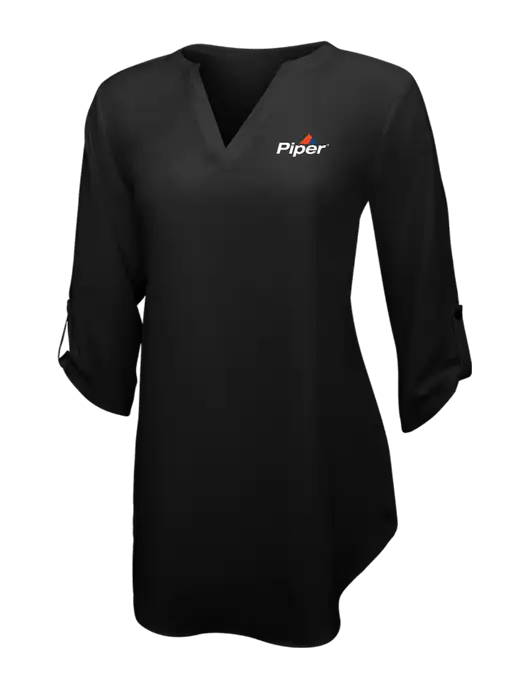 Womens Black 3/4 Sleeve Tunic Blouse w/Piper Logo