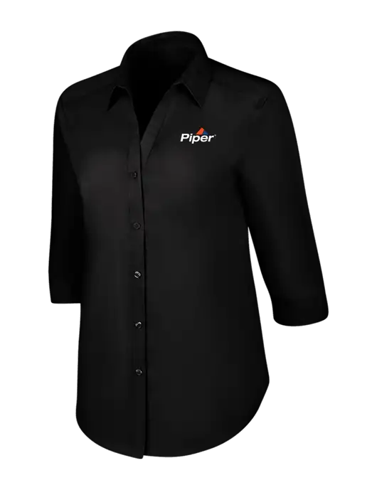 Womens Black 3/4 Sleeve Carefree Poplin Shirt w/Piper Logo