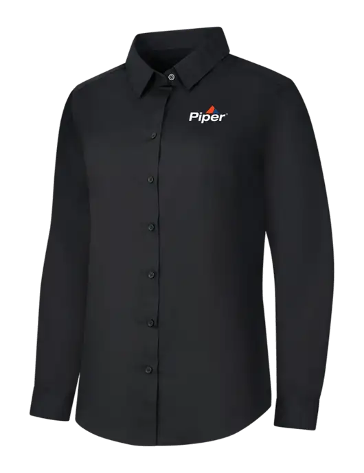 Womens Black Long Sleeve Carefree Poplin Shirt w/Piper Logo