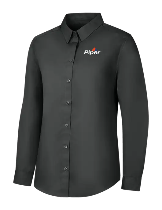 Womens Dark Grey Long Sleeve Carefree Poplin Shirt w/Piper Logo