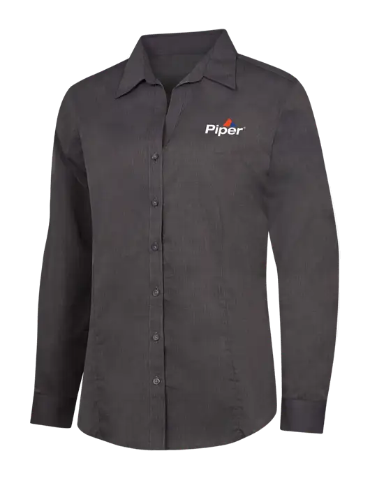 Womens Soft Black Crosshatch Easy Care Shirt w/Piper Logo