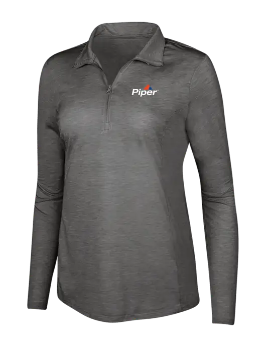 Dark Grey Heather Womens Posicharge Tri-Blend Wicking 1/4 Zip Pullover w/Piper Logo