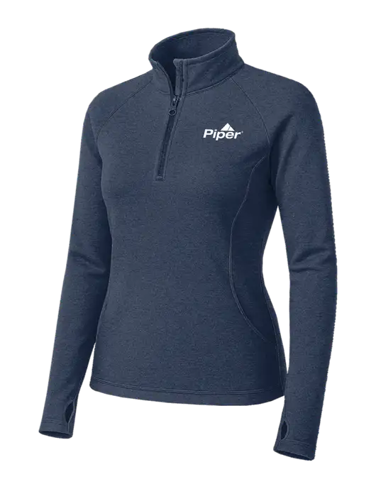Navy Heather Womens Sport Wick Stretch 1/4 Zip Pullover w/Piper Logo