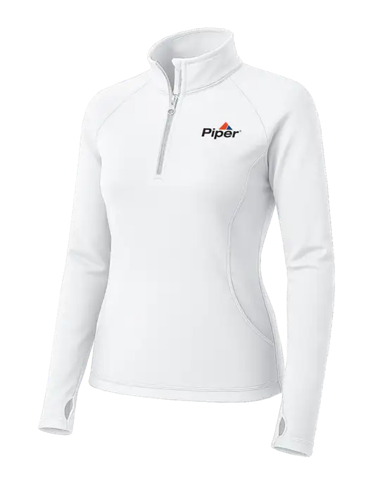 White Womens Sport Wick Stretch 1/4 Zip Pullover w/Piper Logo