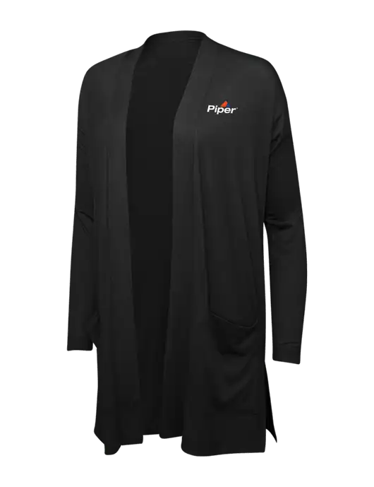 Black Womens Concept Long Pocket Cardigan w/Piper Logo