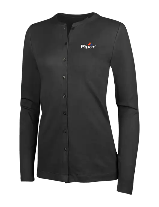 Black Womens Concept Stretch Button-Front Cardigan Sweater w/Piper Logo